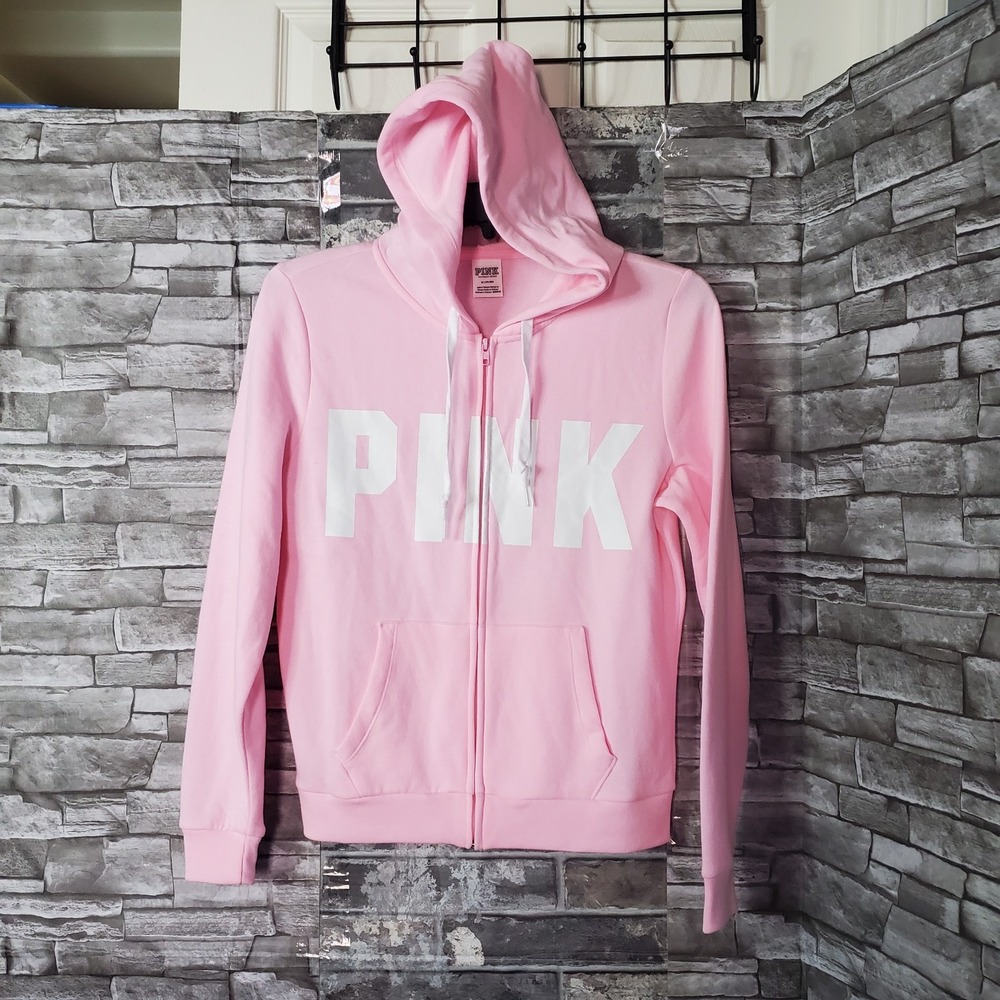 PINK Victoria's Secret Zip up Hoodie Soft Pink Logo Romantic Statement Sexy Med